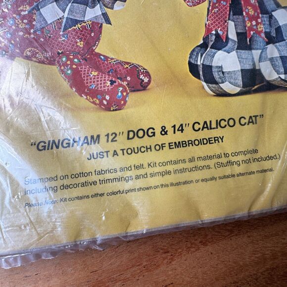Bucilla Needle Craft Kit 2851 Gingham Dog 12" + Calico Cat 14” Sewing Needlework - Picture 4 of 7